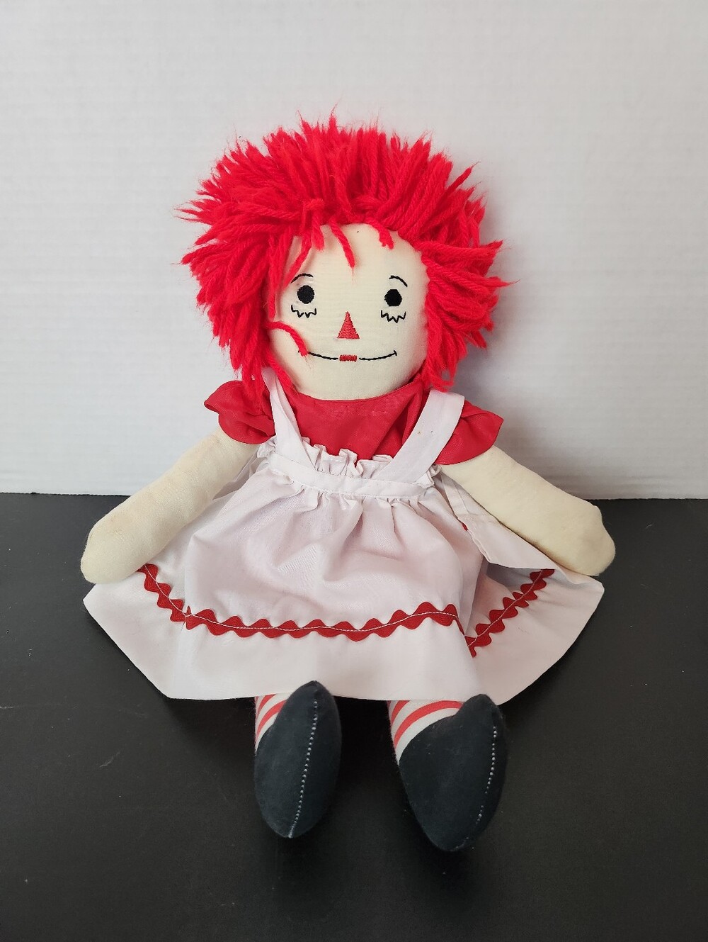 Vintage Raggedy Ann Cloth Doll Red Yarn Hair White Apron